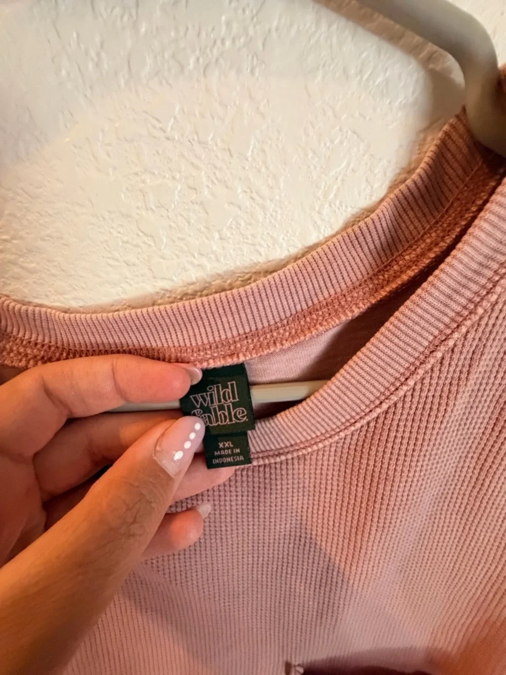 wild fable blush pink waffle-knit long sleeve top with pocket - Picture 5 of 6